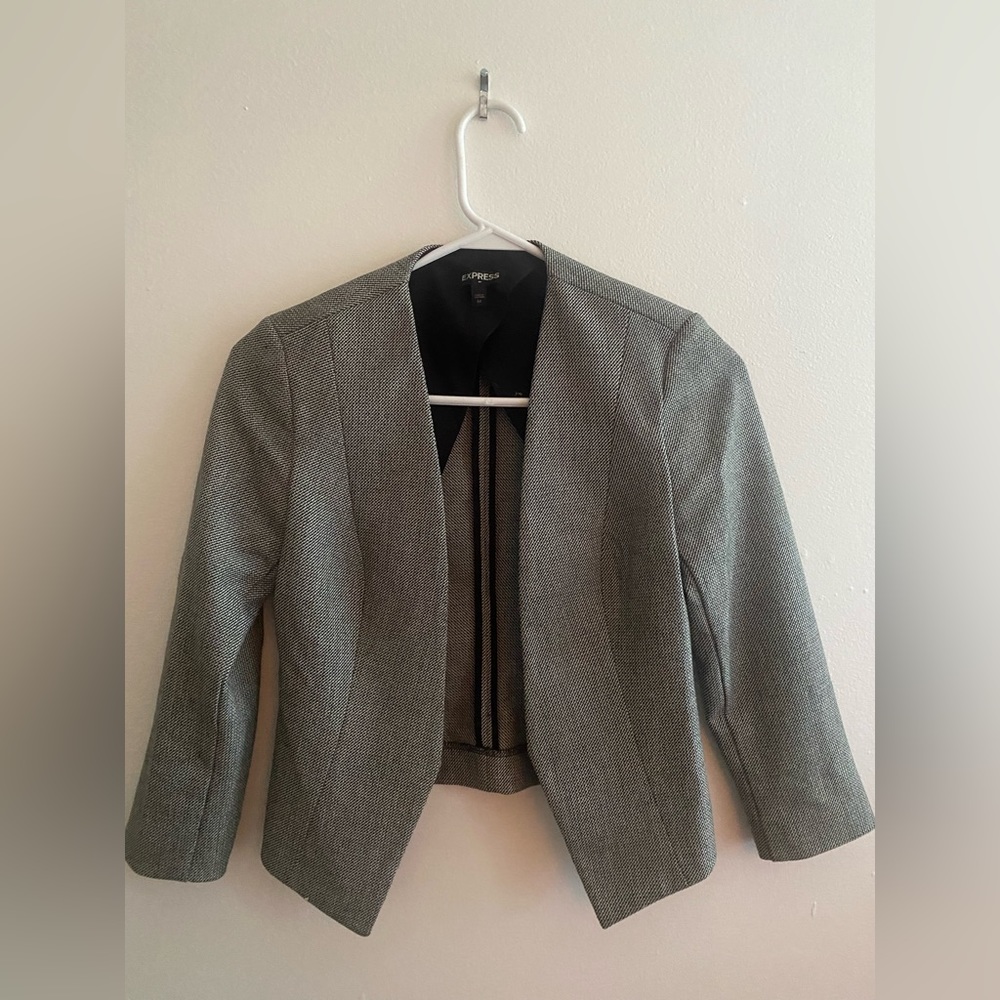Women’s black & white Express collarless blazer, 3/4 sleeve